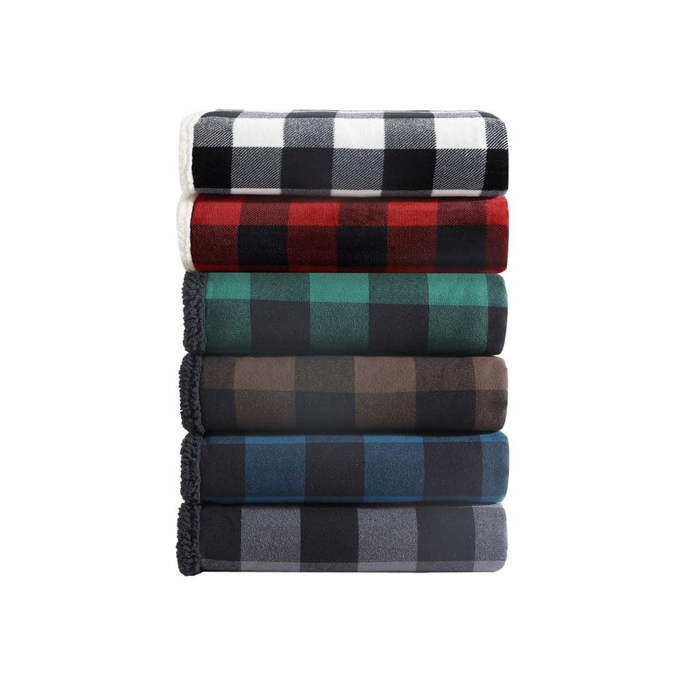 Brown Plaid Reversible Sherpa Cotton Throw Blanket