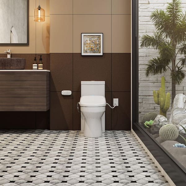 Round Bidet Toilet Combo Dual Flush 1.1/1.6 GPF in White with Electric Bidet Seat, Warm Air Dryer