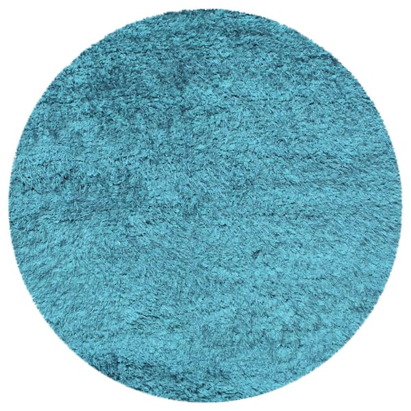 SUPERIOR Shag Cyan 6 ft. 6 in. Round Elegant Soft Plush Area Rug