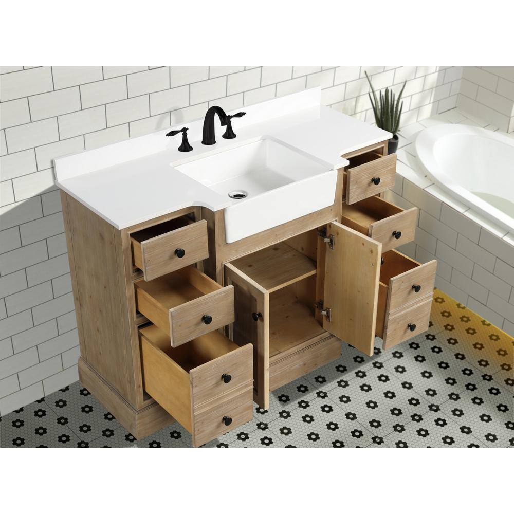 Kelly 48" Weathered Fir Bathroom Vanity with White Stone Countertop