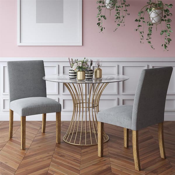 Westwood Glass Top Dining Table, Tempered Glass with Soft Brass