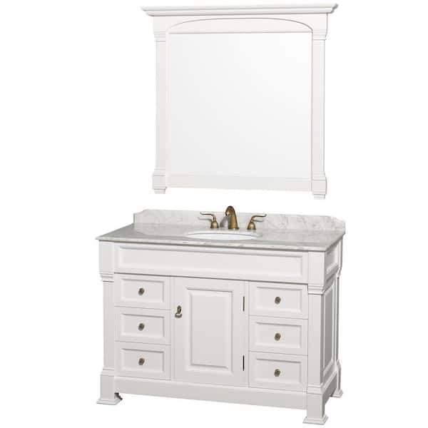 Wyndham Collection Andover 48 in. Vanity in White with Marble Vanity Top in Carrara White and Under-Mount Sink