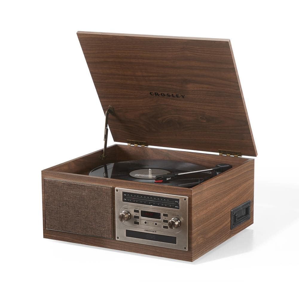 Walnut 8-in-1 Vintage Style Record Player with Bluetooth and Radio
