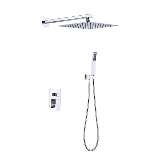Unbranded Single Handle 2-Spray 10 in. Shower Faucet 2 GPM with High Pressure in Polished Chrome (Valve Included)