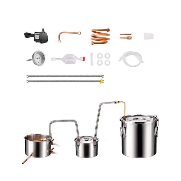 VEVOR Alcohol Still, 5 gal. / 19 L Stainless Steel Water Alcohol Distiller for Fast Cooling, Dual Condenser Distiller Kit