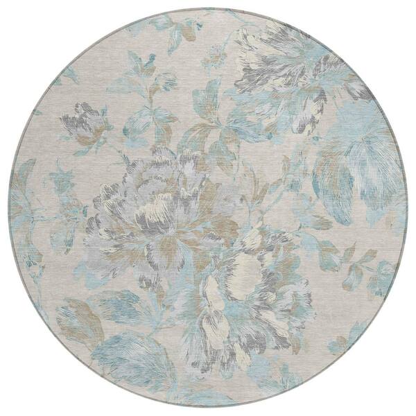 Chantille Machine Washable Indoor/Outdoor Abstract ACN3063 Linen 8 ft. x 8 ft. Round Rug