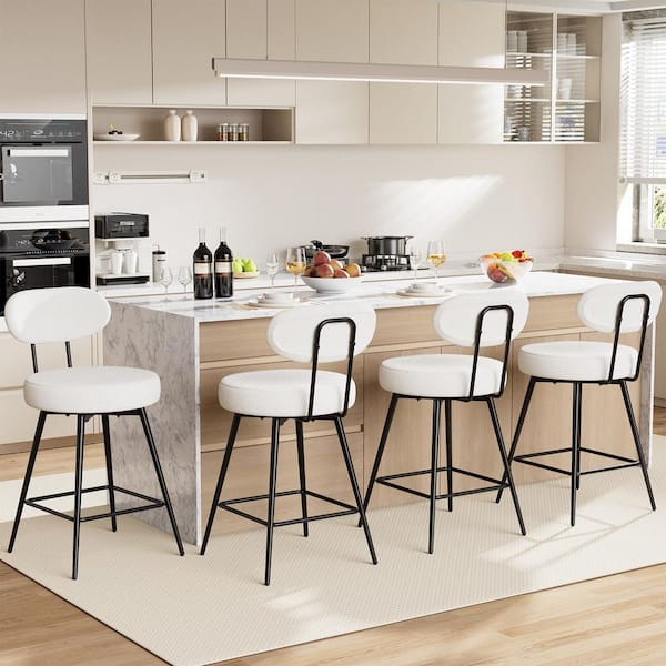 26in. H White Swivel Upholstered Bar Stools Counter Height Bar Stools with Adjustable Foot Pads (Set of 4)