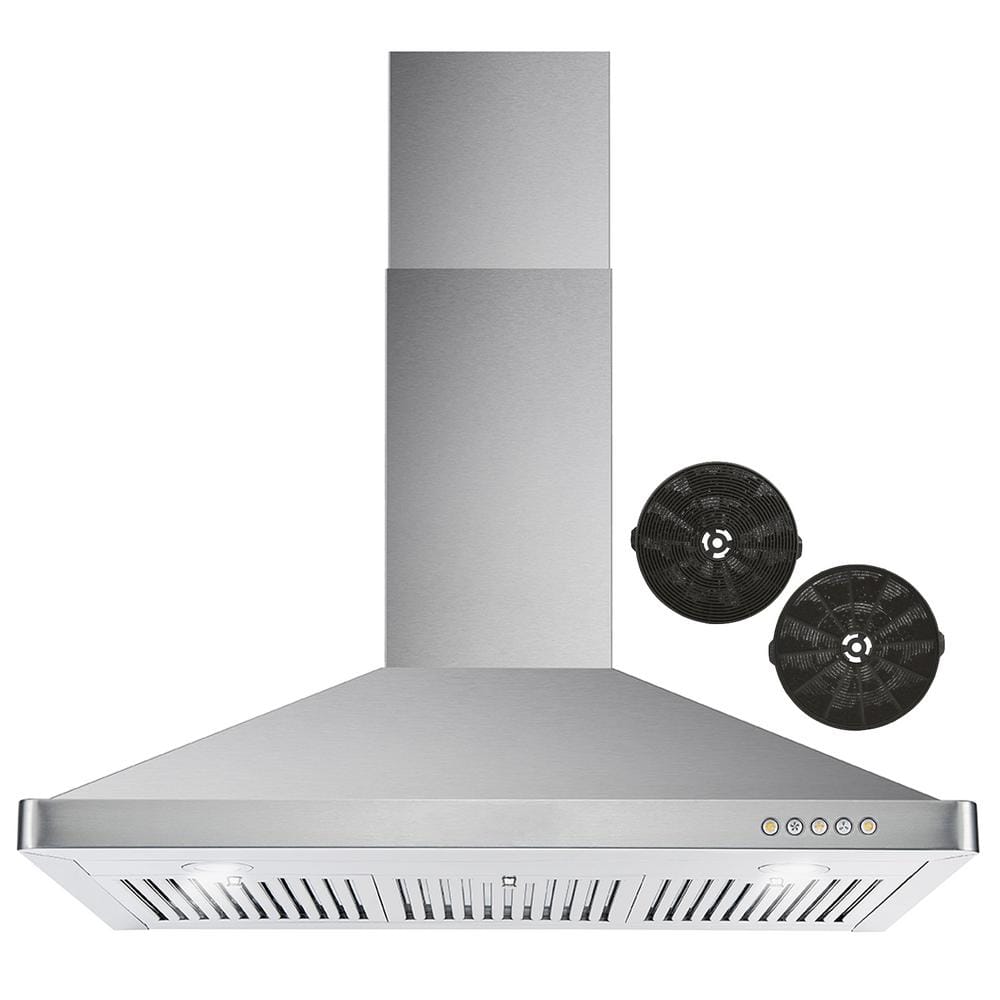 Cosmo 36 in. Ductless Wall Mount Range Hood in Stainless Steel with LED Lighting and Carbon Filter Kit for Recirculating, Stainless Steel with Push Buttons