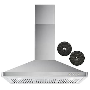 36 in. Ductless Wall Mount Range Hood in Stainless Steel with LED Lighting and Carbon Filter Kit for Recirculating