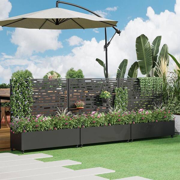 Lirago 47 in. H x 47 in. W Rectanglar Black Outdoor Metal Privacy