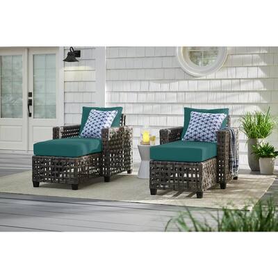 Briar Ridge Brown Wicker Outdoor Patio Chaise Lounge with CushionGuard Malachite Green Cushions