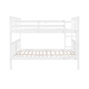 White Full Over Full Solid Wood Bunk Bed with Ladder, Detachable Full Size Kids Bunk Bed With High Length Guardrail
