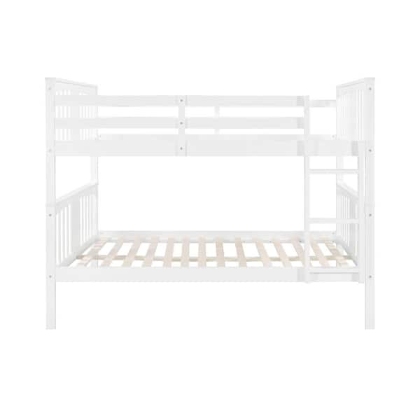 ANBAZAR White Full Over Full Solid Wood Bunk Bed with Ladder ...