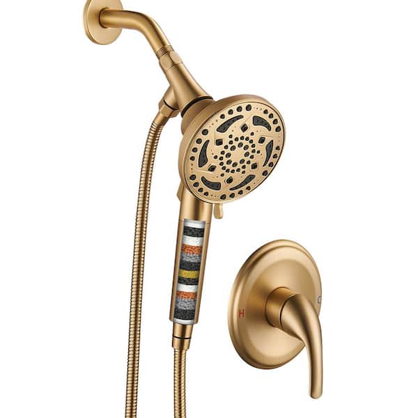Filter Single-Handle 7-Spray Patterns Shower Faucet 1.8 GPM with Adjustable Stream in Brushed Gold (Valve Included)