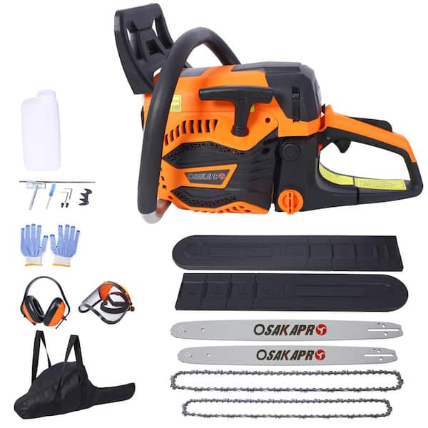 62CC Gas Powered 2-Cycle Petrol Handheld Cordless Chain Saw with 18" and 20" guide bar and chain,Safety kit, Storage Bag