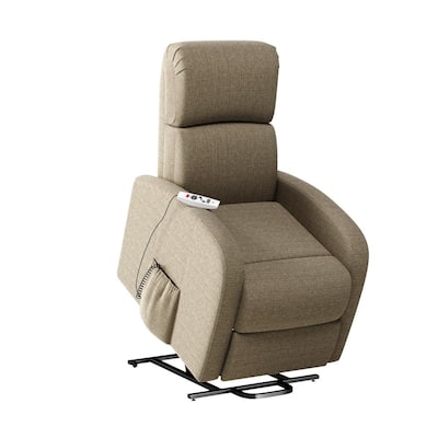 Modern Power Recline and Lift Chair with Heat and Massage in Barley Tan Chenille