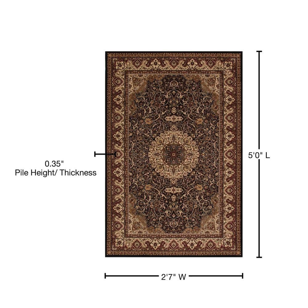 Black Medium Pile Persian Style Polypropylene Area Rug
