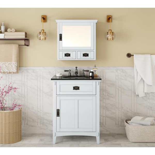 Home Decorators Collection Artisan 26 in. W x 21 in. D x 34 in. H Single Sink Freestanding Bath Vanity in White with Black Marble Top