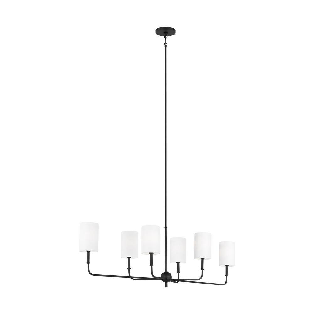 Midnight Black 44" Linear Chandelier with White Linen Shades