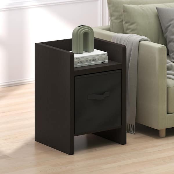 Viola 16 in. Dark Oak/Black Rectangle Wood End Table with Storage Bin