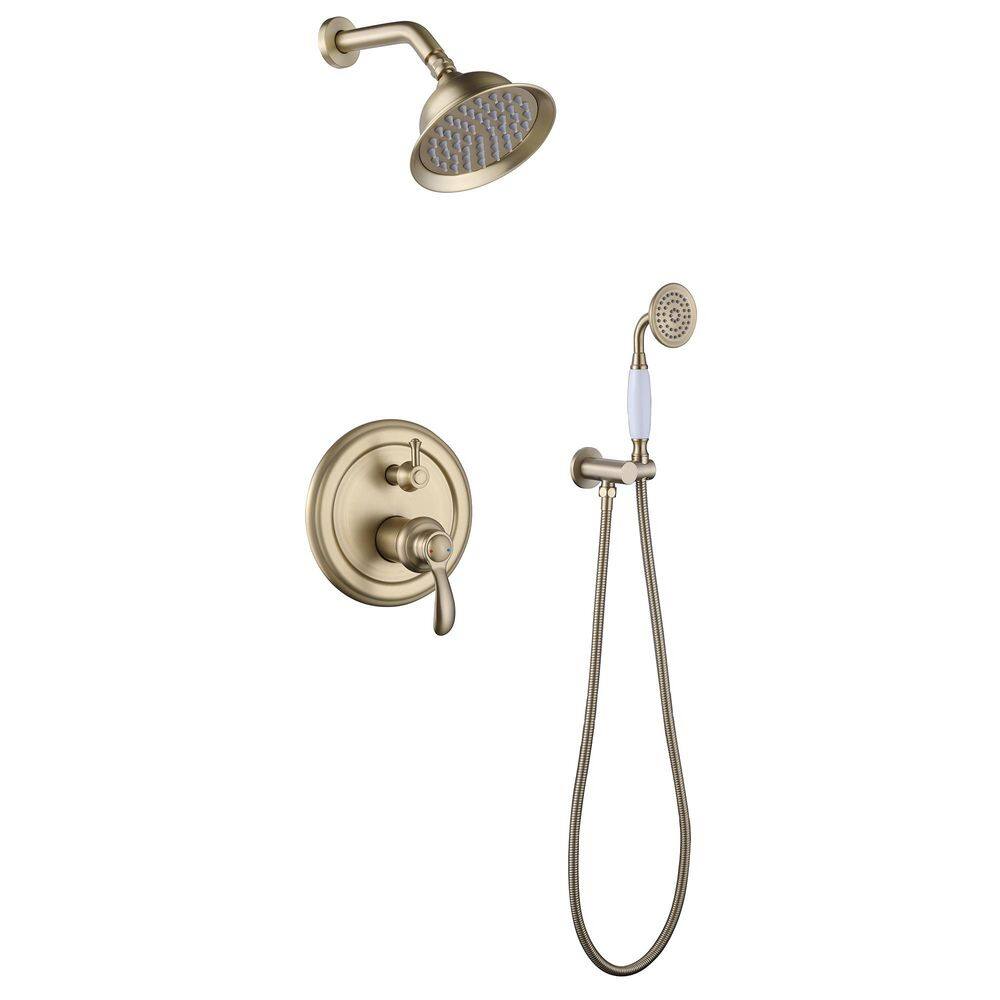 2-Spray 6 in. Dual Handle Wall Mount Shower Head and Handled Shower Head 1.8 GPM in Brushed Gold price history on PriceWatchPro