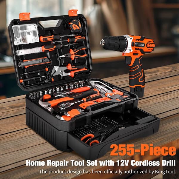 Laybus 255-Piece Tool Set, Tool Kit with Cordless Drill Driver