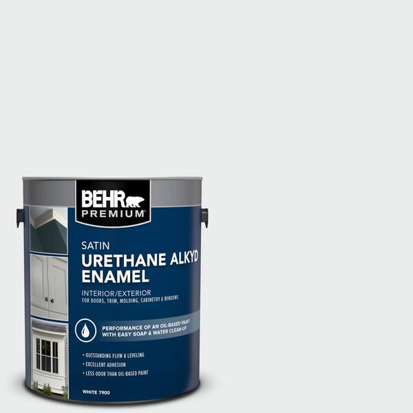 BEHR PREMIUM 1 gal. #BWC-12 Vibrant White Urethane Alkyd Satin Enamel Interior/Exterior Paint