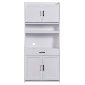 White One-body Style Pantry Cabinet Kitchen Living Room Dining Room Buffet Ample Storage Space Open Shelf