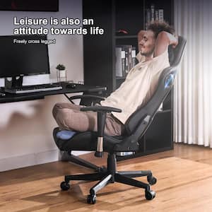 Gaming Chair Faux Leather with Pocket Spring Cushion Ergonomic Computer Chair with Speakers Bluetooth, Black