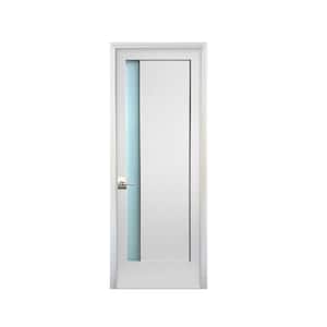 24 in. x 80 in. 1-Lite Narrow Satin Etch Primed Left-Handed Solid Core MDF Single Prehung Interior Door