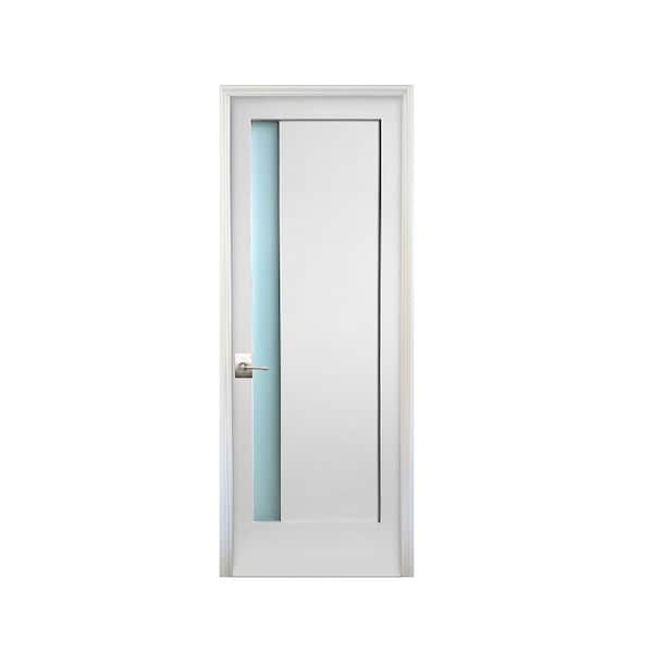 Stile Doors 28 in. x 80 in. 1-Lite Narrow Satin Etch Primed Left-Handed Solid Core MDF Single Prehung Interior Door