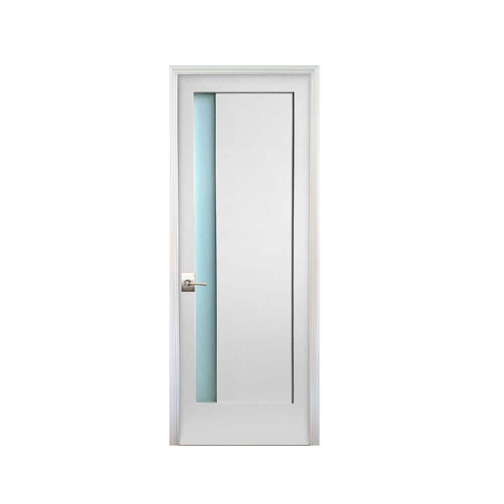 Stanley Doors 32 in. x 80 in. Art Deco Rectangular Mini Lite 2-Panel  Painted White Left-Hand Inswing Steel Prehung Front Door 1320A-A-32-L-Z -  The Home Depot