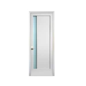 36 in. x 80 in. 1-Lite Narrow Satin Etch Primed Right-Handed Solid Core MDF Single Prehung Interior Door