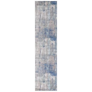 Skyler Collection Gray Beige/Blue 2 ft. x 9 ft. Abstract Stiped Runner Rug