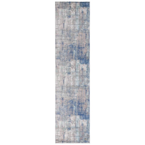 SAFAVIEH Skyler Collection Gray Beige/Blue 2 ft. x 9 ft. Abstract Stiped Runner Rug