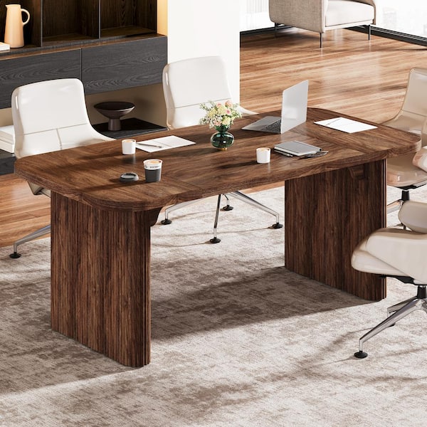 BYBLIGHT Moronia 62 in. Rectangle Brown Wood Executive Desk