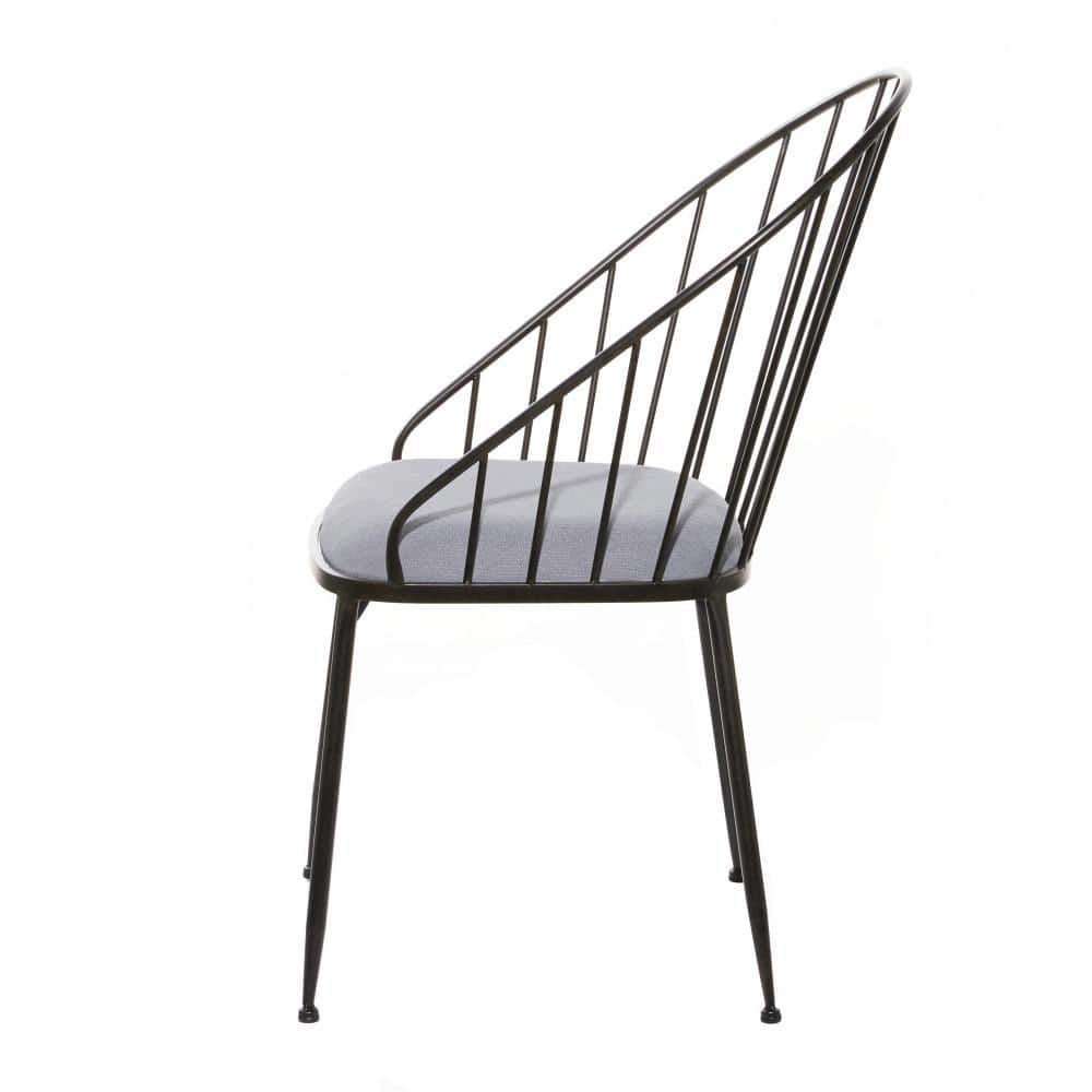Elegant Black Metal High-Back Windsor Side Chair with Cushion