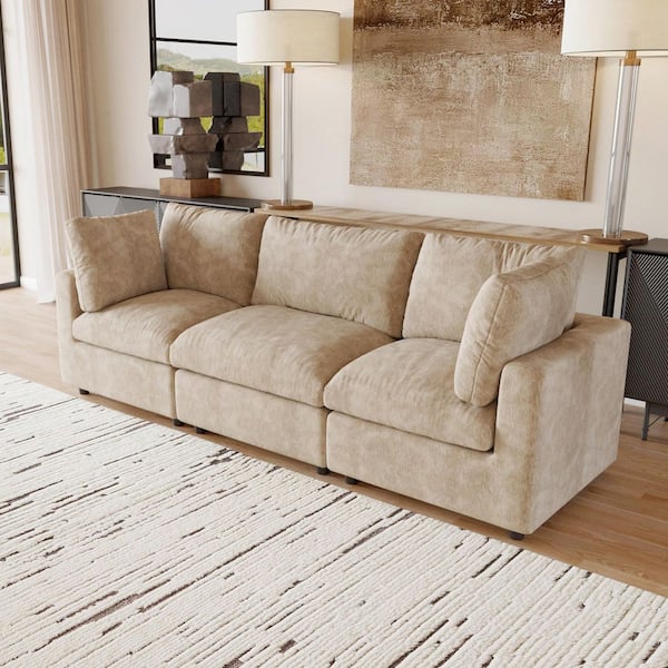 101 in. Square Arm Chenille Fabric 3-Piece Modular Free Combination Sectional Sofa in. Khaki