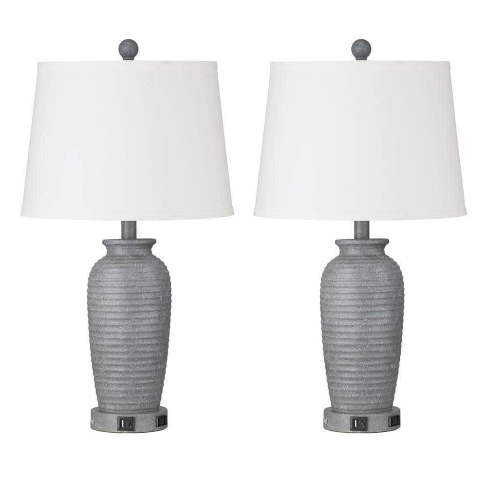 Cinkeda Allisan 24.3 in. Grey Ceremic Table Lamp Set with Type-C