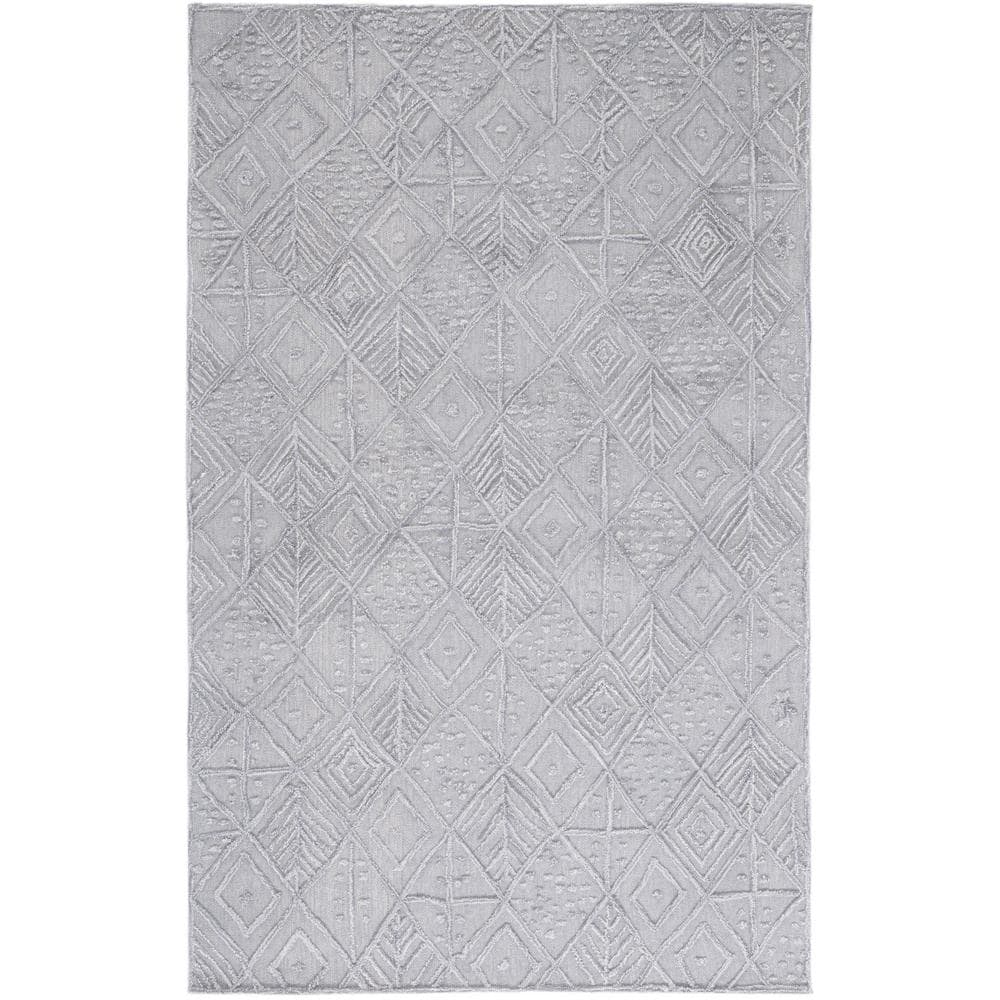 Gray Hand-Tufted Wool Geometric 3' x 5' Area Rug