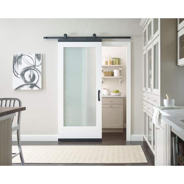 36 in. x 80 in. DesignGlide MODA Primed PMT1011 Solid Core Wood Interior Barn Door Slab with Translucent Glass
