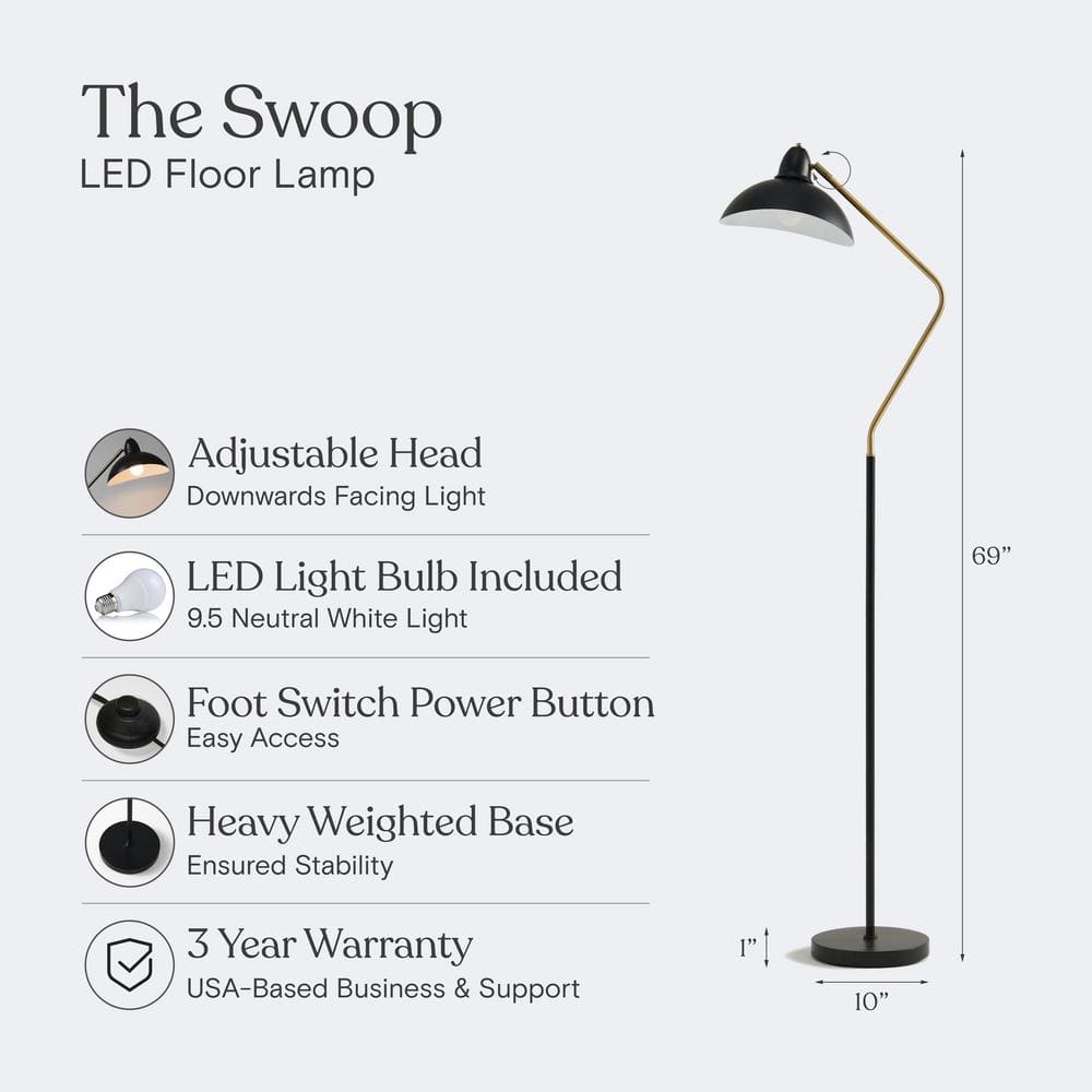 Arcadian Swoop Adjustable Black LED Floor Lamp for Kids
