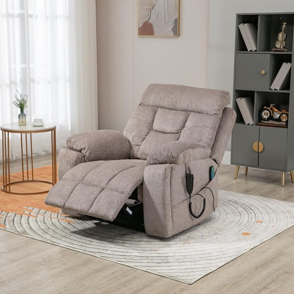 aisword Brown5 Enhanced Flagship Oversized Dual Okin Motor Chenille Recliner LiftSofa with Massage Heating and Assisted Standing, Brown5+Dual Motors