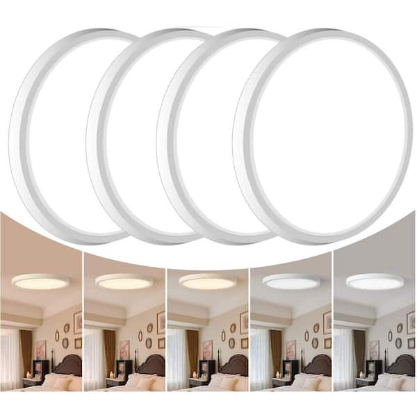 KOAOEIRS 12 in. Low Profile White Round Integrated LED Flush Mount Ceiling Light 120-277V 3600LM 28-Watt Adjustable CCT, 4-Pack