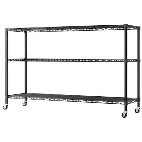 3-Tiers Steel Adjustable Garage Storage Shelving Unit in Black with Wheels (46.06 in. W x 40.94 in. H x 17.72 in. D)