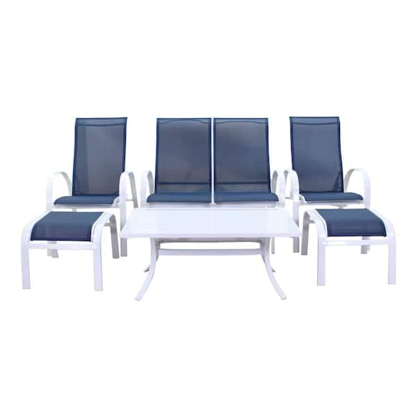 Courtyard Casual Santa Fe 6 Piece Aluminum Patio Conversation Set in White