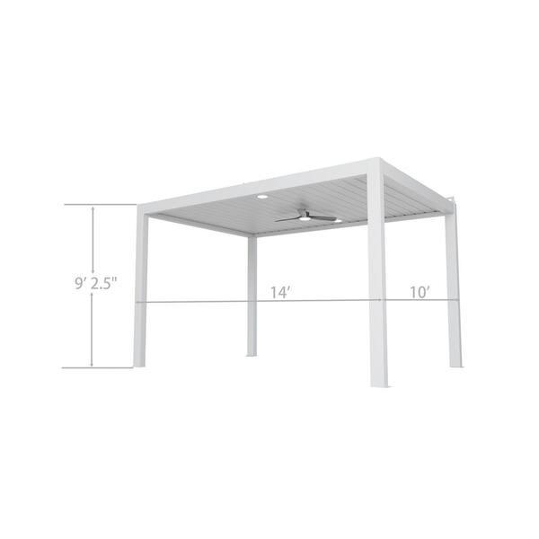 10 ft. x 14 ft. White Aluminum Frame Outdoor Patio Pergola with Solar-Powered System
