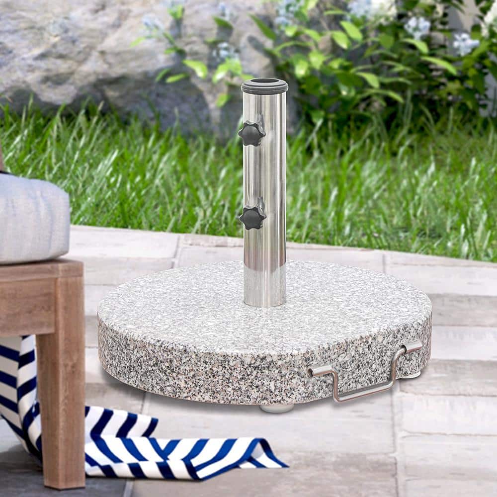 Maypex 66 lbs. Round Granite Patio Umbrella Base with Wheels and Handle in Gray