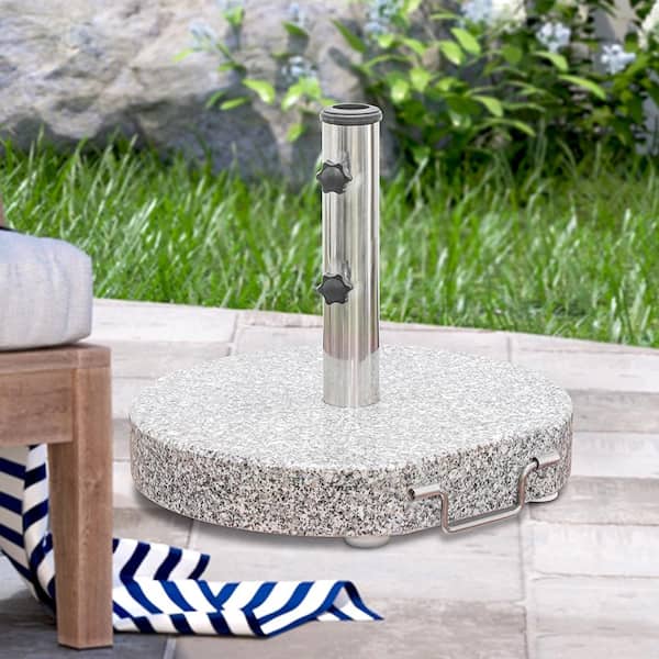 66 lbs. Round Granite Patio Umbrella Base with Wheels and Handle in Gray