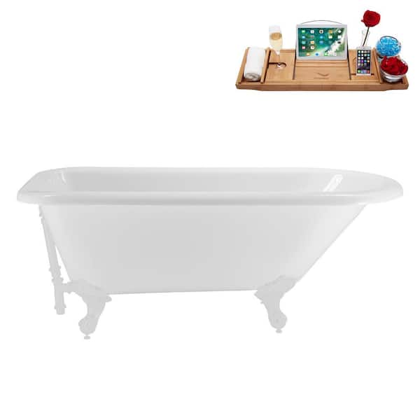 62 in. x 29 in. Acrylic Clawfoot Soaking Bathtub in Glossy White with Glossy White Drain, Glossy White Clawfeet